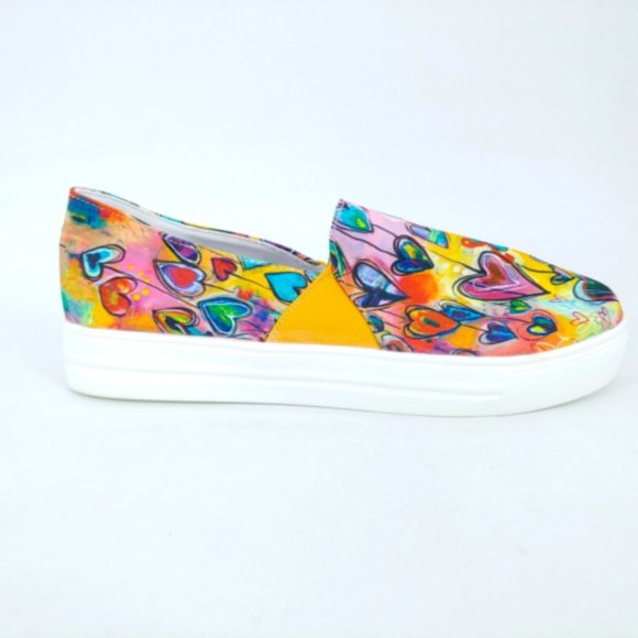 Rosy Womens‎ Canvas Watercolor Hearts Slip On Sneakers Blue Purple EUR 40 New - Picture 1 of 9